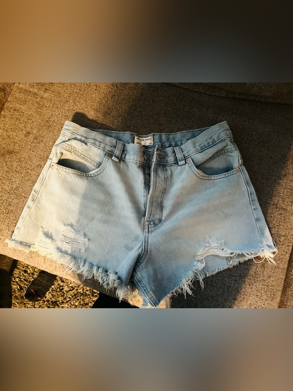 Free People Light Blue High Waist Distressed Denim Shorts